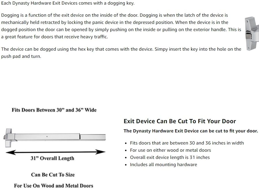 Installation for the Dynasty Hardware Push Bar Panic Exit Device
